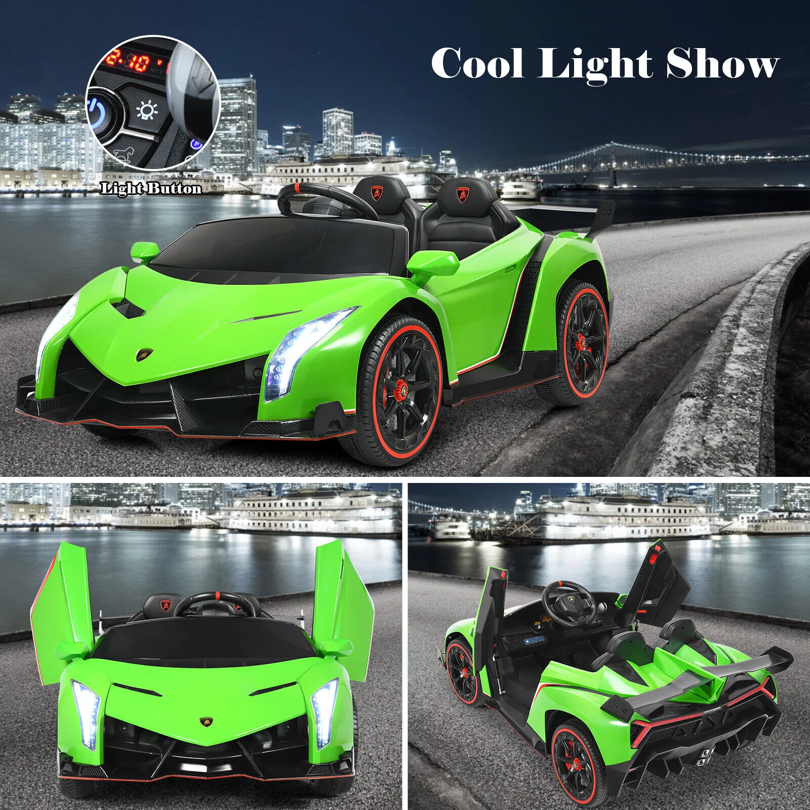 Licensed 12V Lamborghini Kids Ride On Car with RC & Swing Function - Green, 2-Seater - Image 8