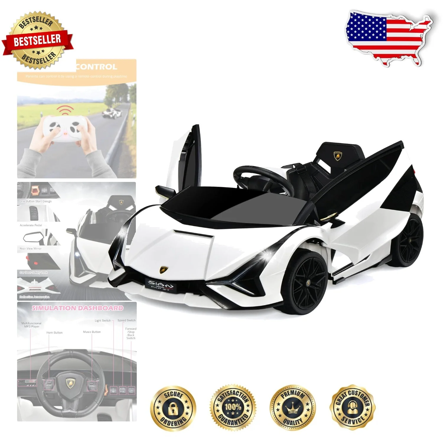 12V Lamborghini Sian Ride-On Car with Adjustable Seat and Safety Belt - Image 12