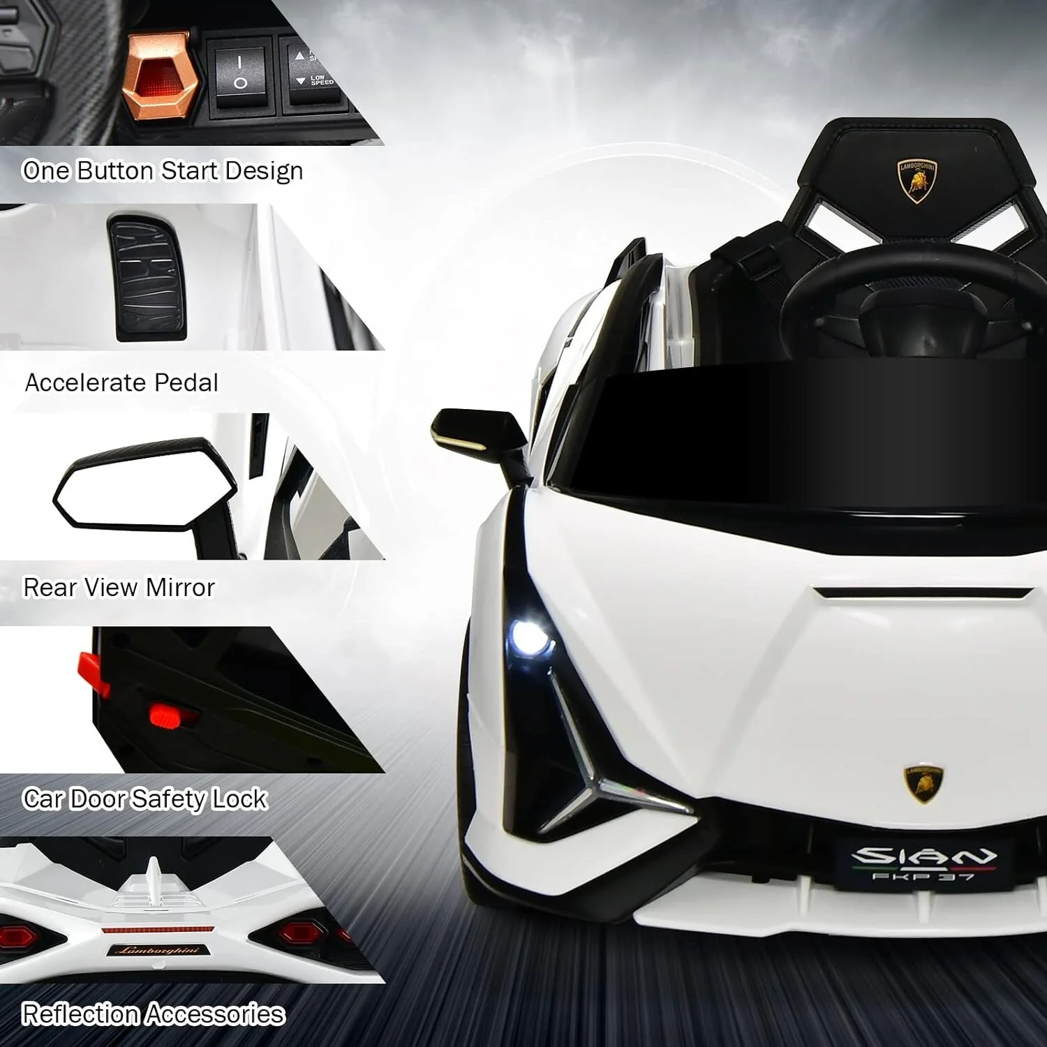 12V Lamborghini Sian Ride-On Car with Adjustable Seat and Safety Belt - Image 5