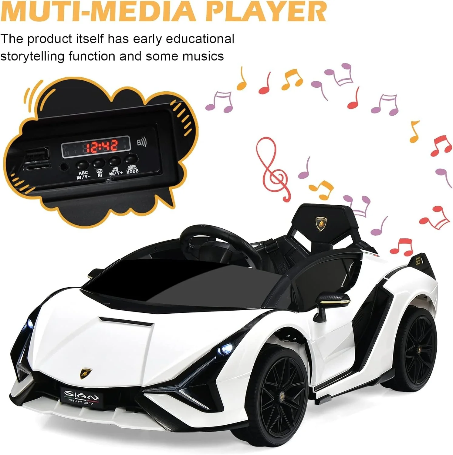 12V Lamborghini Sian Ride-On Car with Adjustable Seat and Safety Belt - Image 9