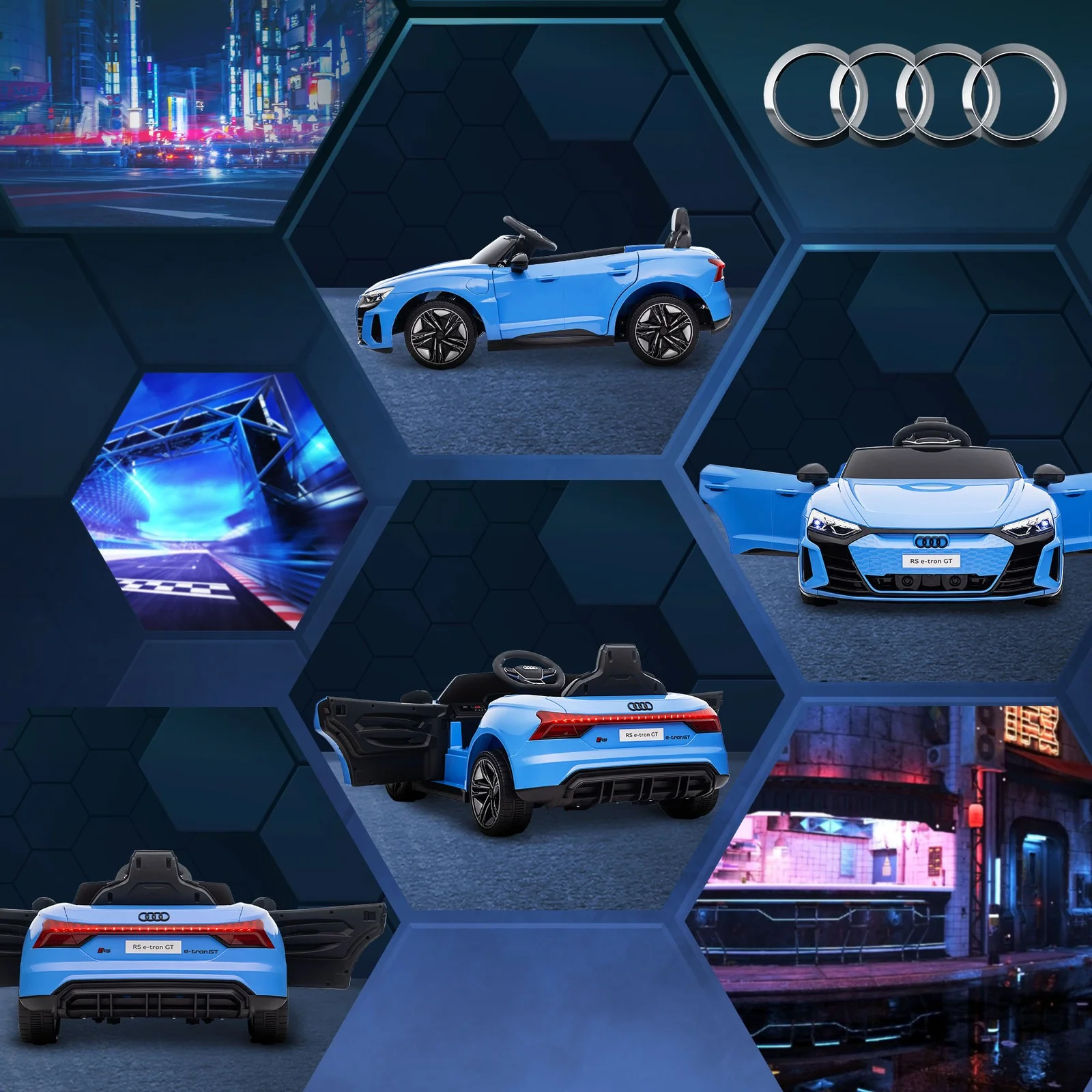 Licensed Audi 12V Electric Ride-On Car with Remote Control and Horn - Blue - Image 10