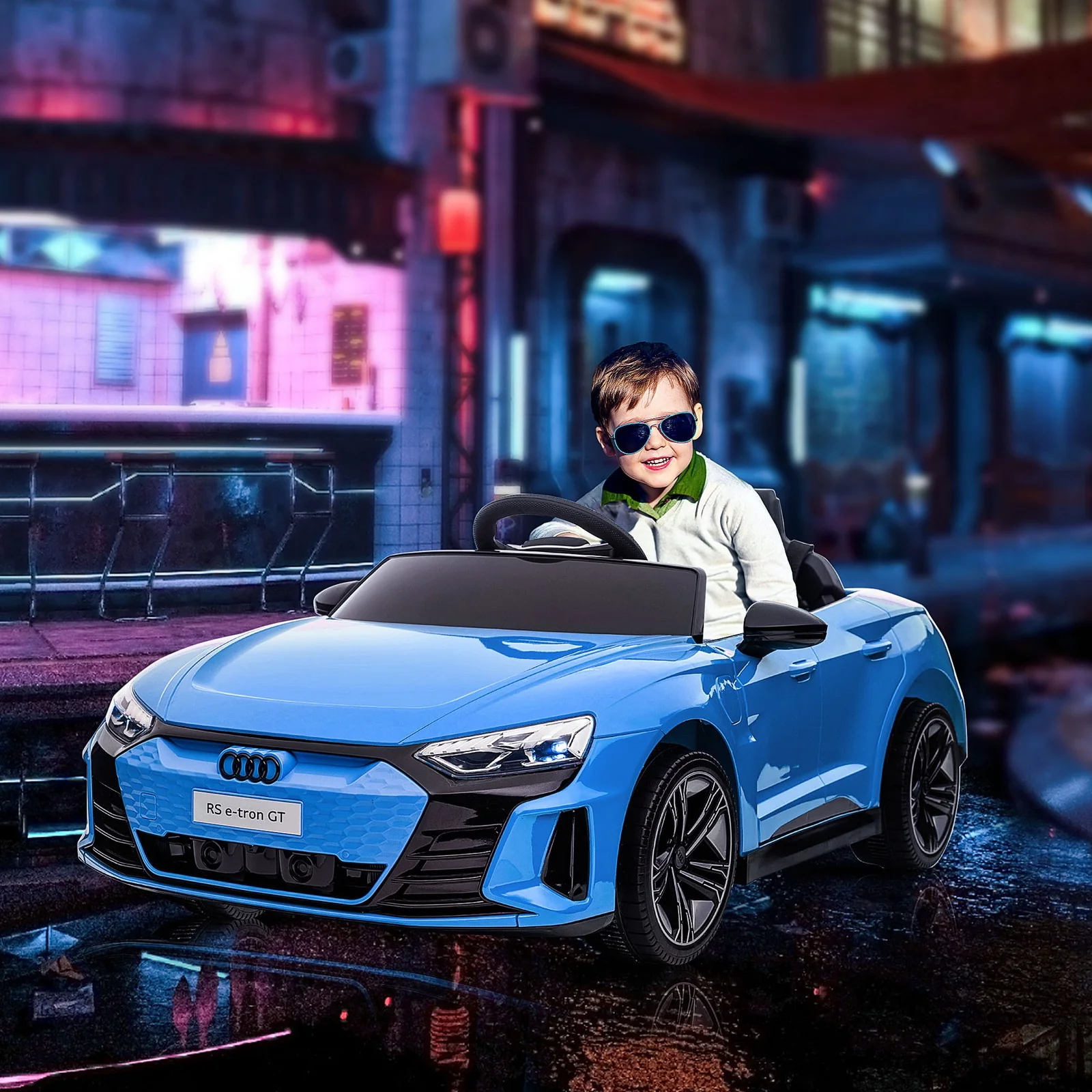 Licensed Audi 12V Electric Ride-On Car with Remote Control and Horn - Blue - Image 9