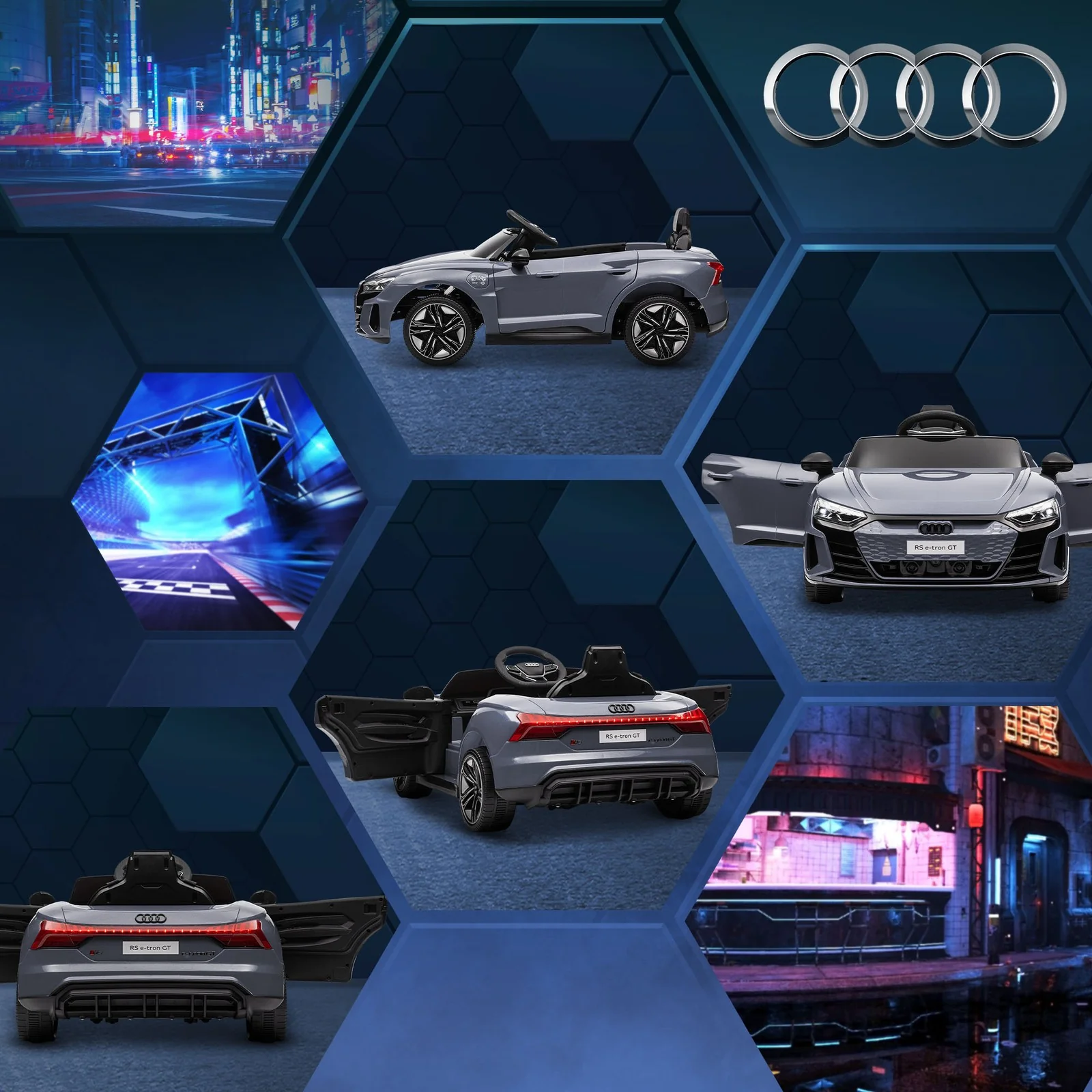 Licensed Audi 12V Electric Ride-On Car with Remote Control and Horn – Gray - Image 11