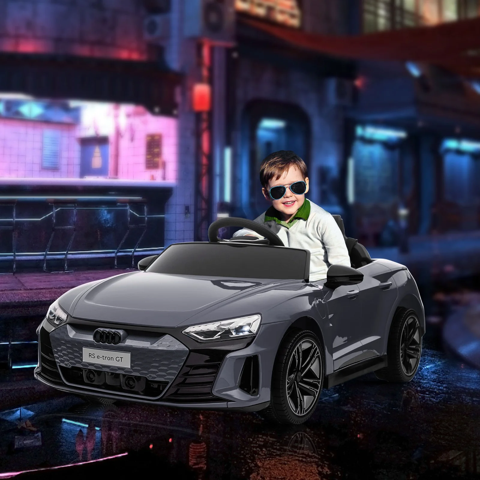 Licensed Audi 12V Electric Ride-On Car with Remote Control and Horn – Gray - Image 2