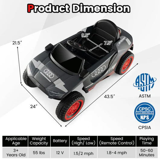 Audi E-tron Racing Car for Kids - Gray - Image 5