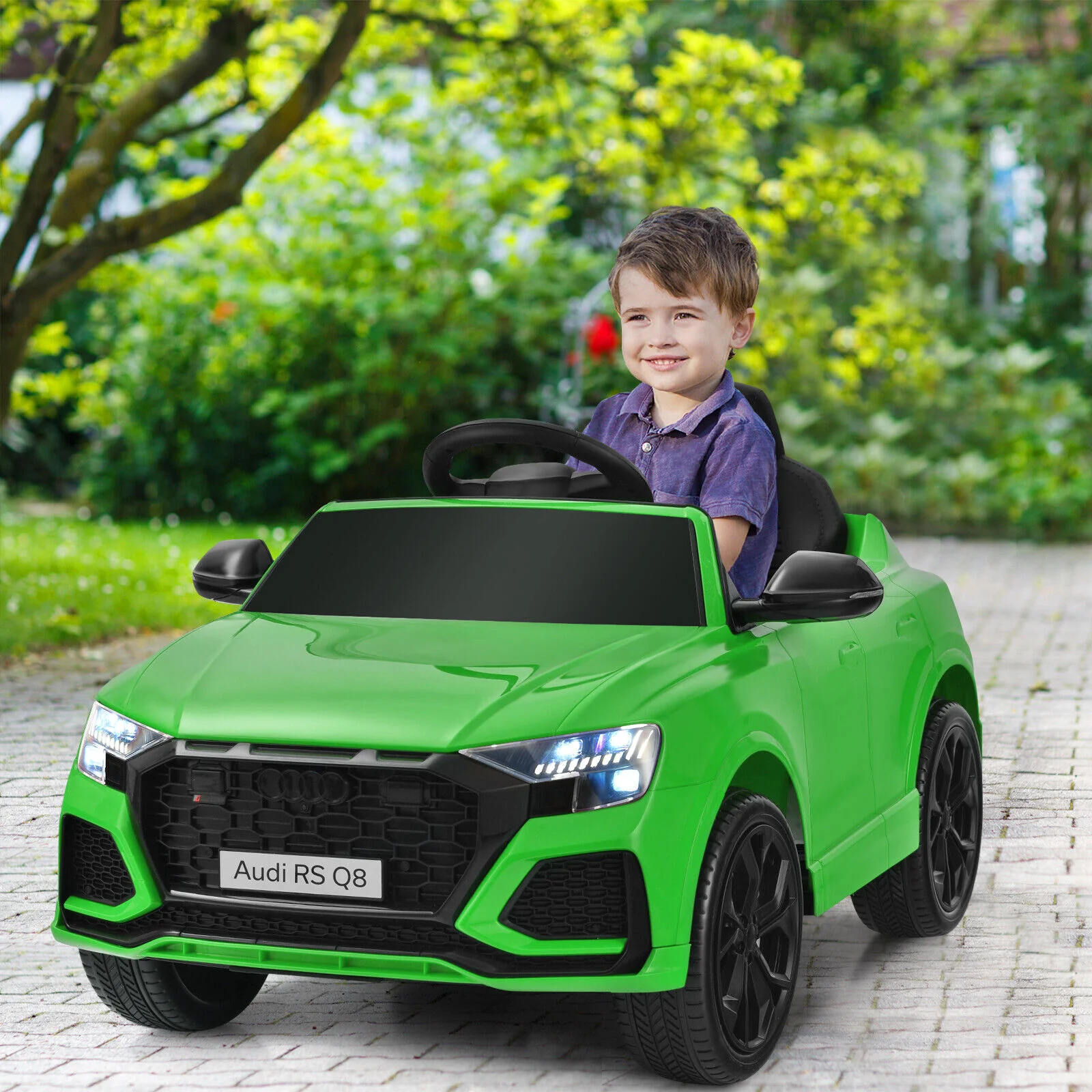 Licensed Audi RS Q8 12V Ride-On Car for Kids with Remote Control, Lights, and Music in Green - Image 3