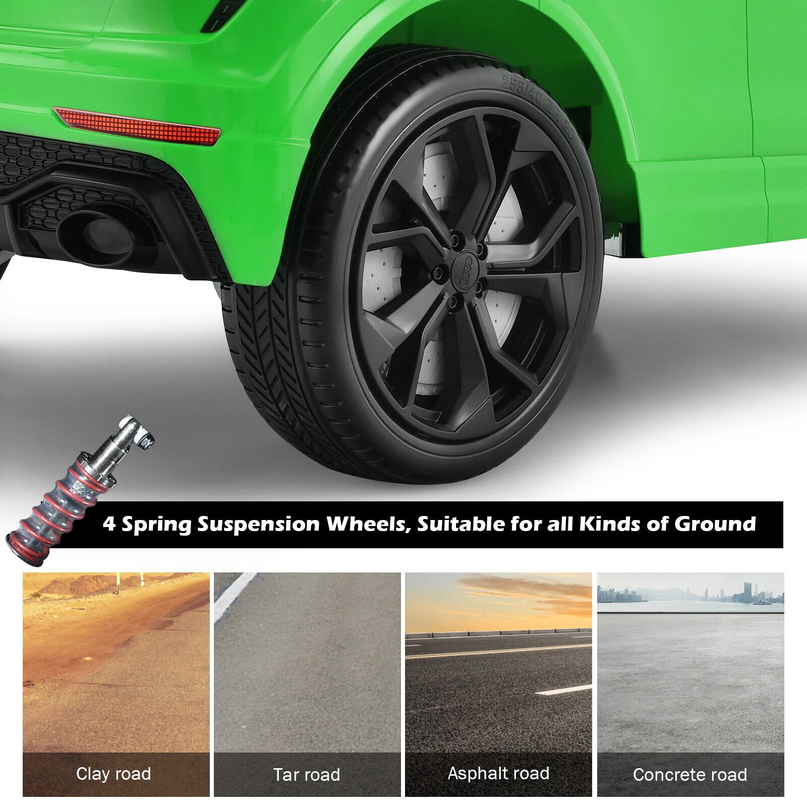 Licensed Audi RS Q8 12V Ride-On Car for Kids with Remote Control, Lights, and Music in Green - Image 9