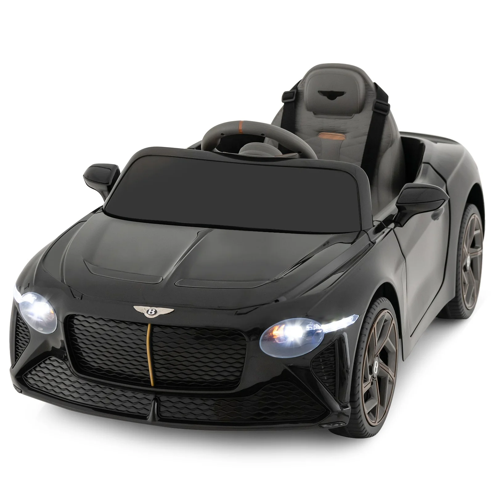 Licensed Bentley Bacalar Kids 12V Ride-On Racer Car with LED Lights Black - Image 10