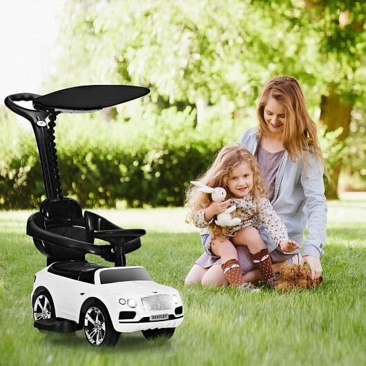 Licensed Bentley Kids Push and Sliding Car with Canopy - White - Image 2
