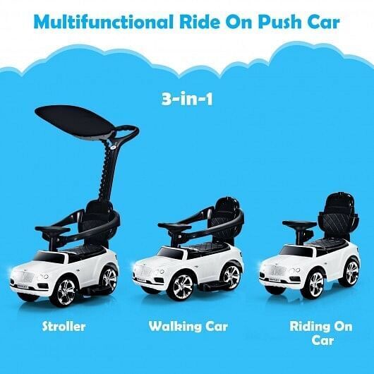 Licensed Bentley Kids Push and Sliding Car with Canopy - White - Image 3