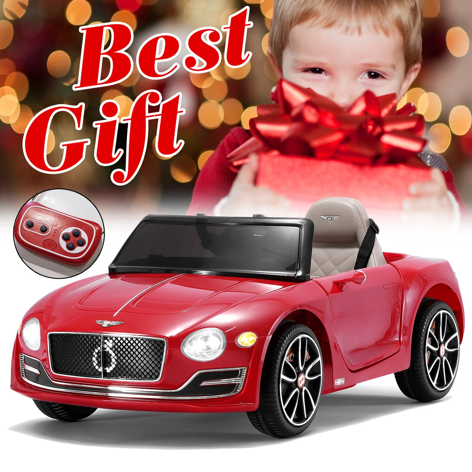 12V Electric Kids Ride-On Car with Remote Control and LED Lights, Bentley Style