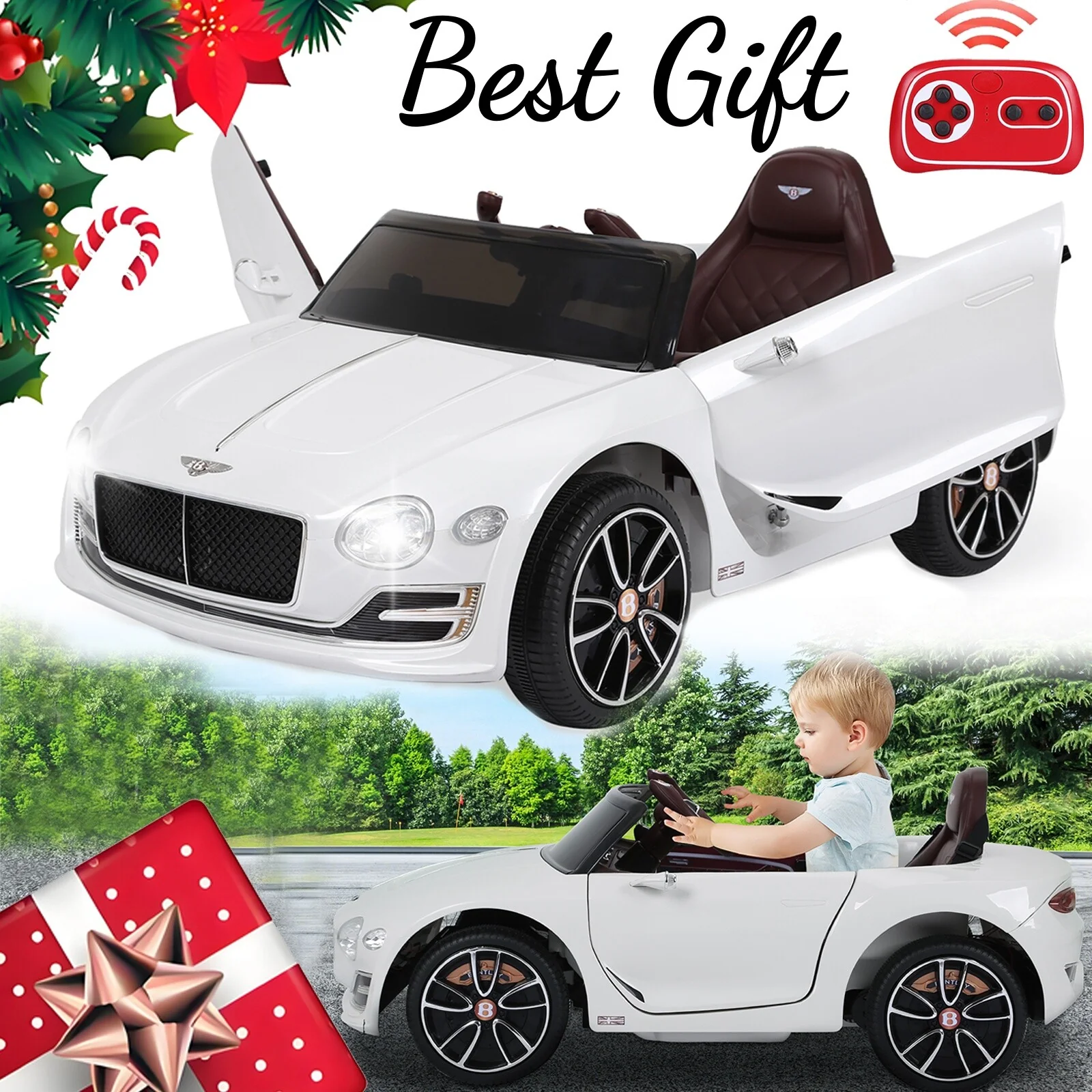 Licensed Bentley Style 12V Electric Kids Ride-On Car with LED Lights and Remote Control