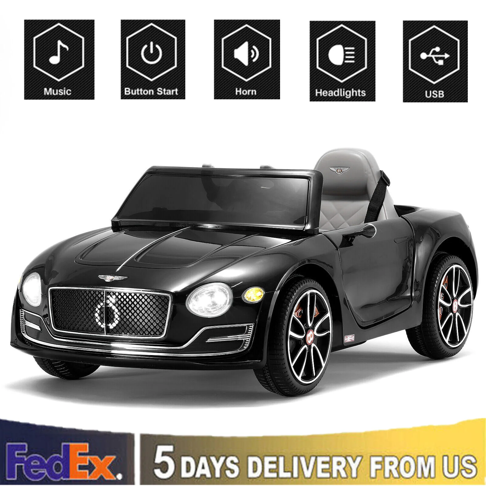 Licensed Bentley Style Kids Electric Ride-On Car Toy with LED and Remote Control in Black - Image 13