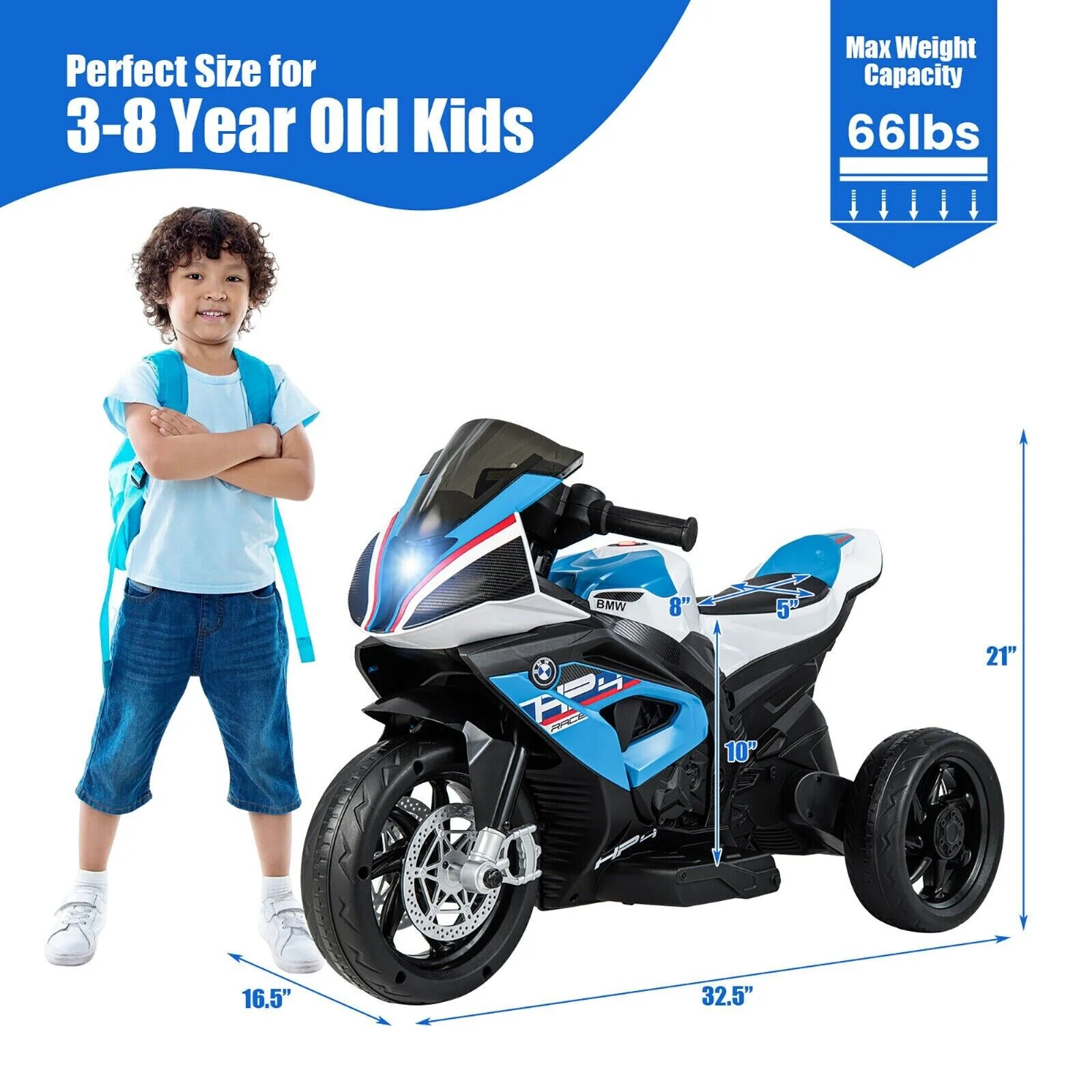 Licensed BMW 3-Wheel Electric Ride-On Motorcycle for Kids with Light and Music - Image 4