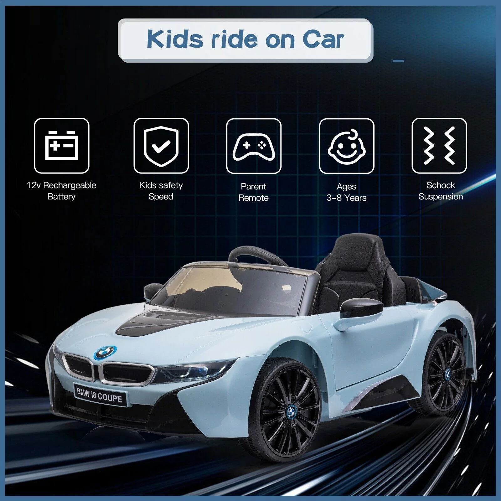 Licensed BMW i8 Style Electric Ride-On Car for Kids with Remote Control and LED MP3 - Image 2