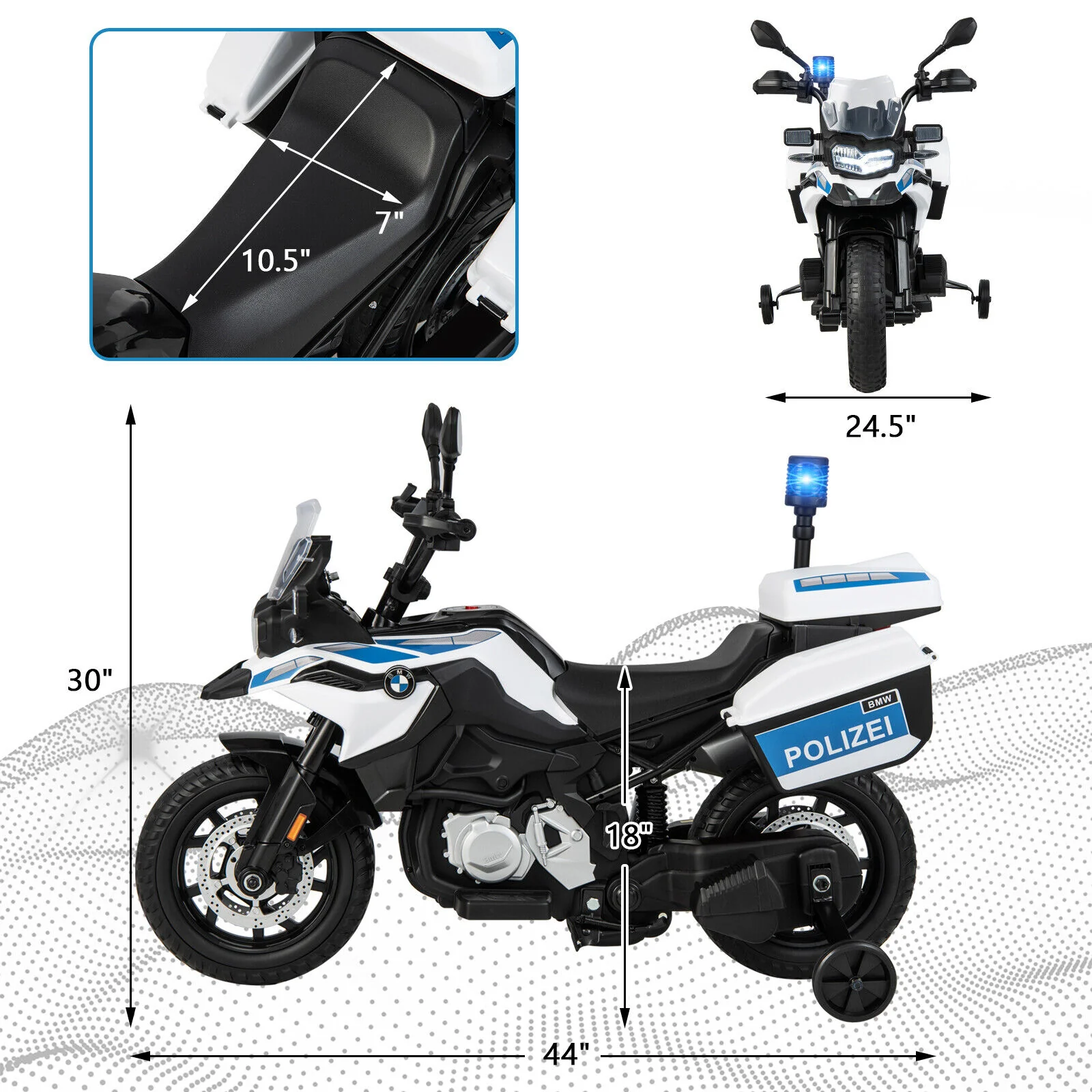 Licensed BMW Police Motorcycle Ride-On for Kids with Music and Lights - 12V White Dirt Bike - Image 2