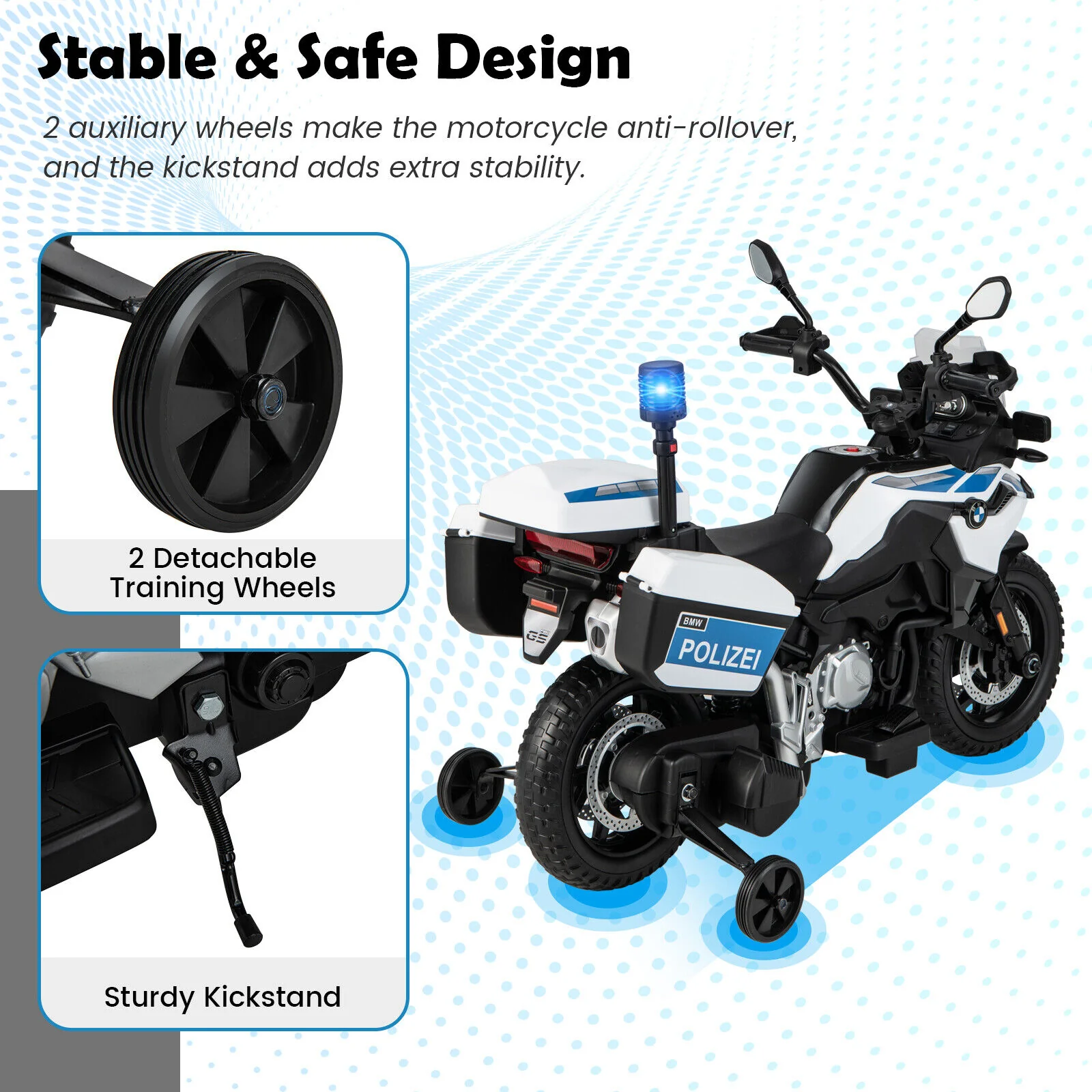 Licensed BMW Police Motorcycle Ride-On for Kids with Music and Lights - 12V White Dirt Bike - Image 6