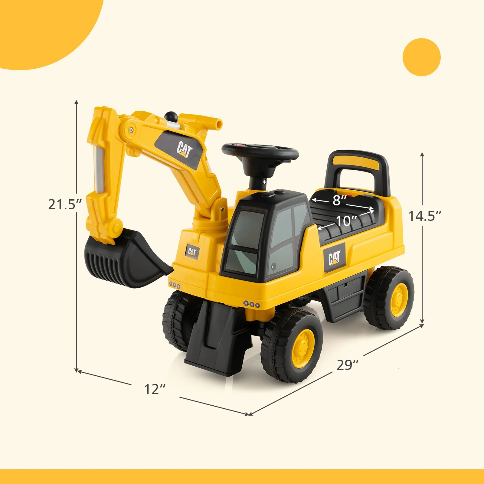 Licensed Caterpillar Kids Ride-On Excavator with Rotatable Digging Bucket and Storage - Image 2
