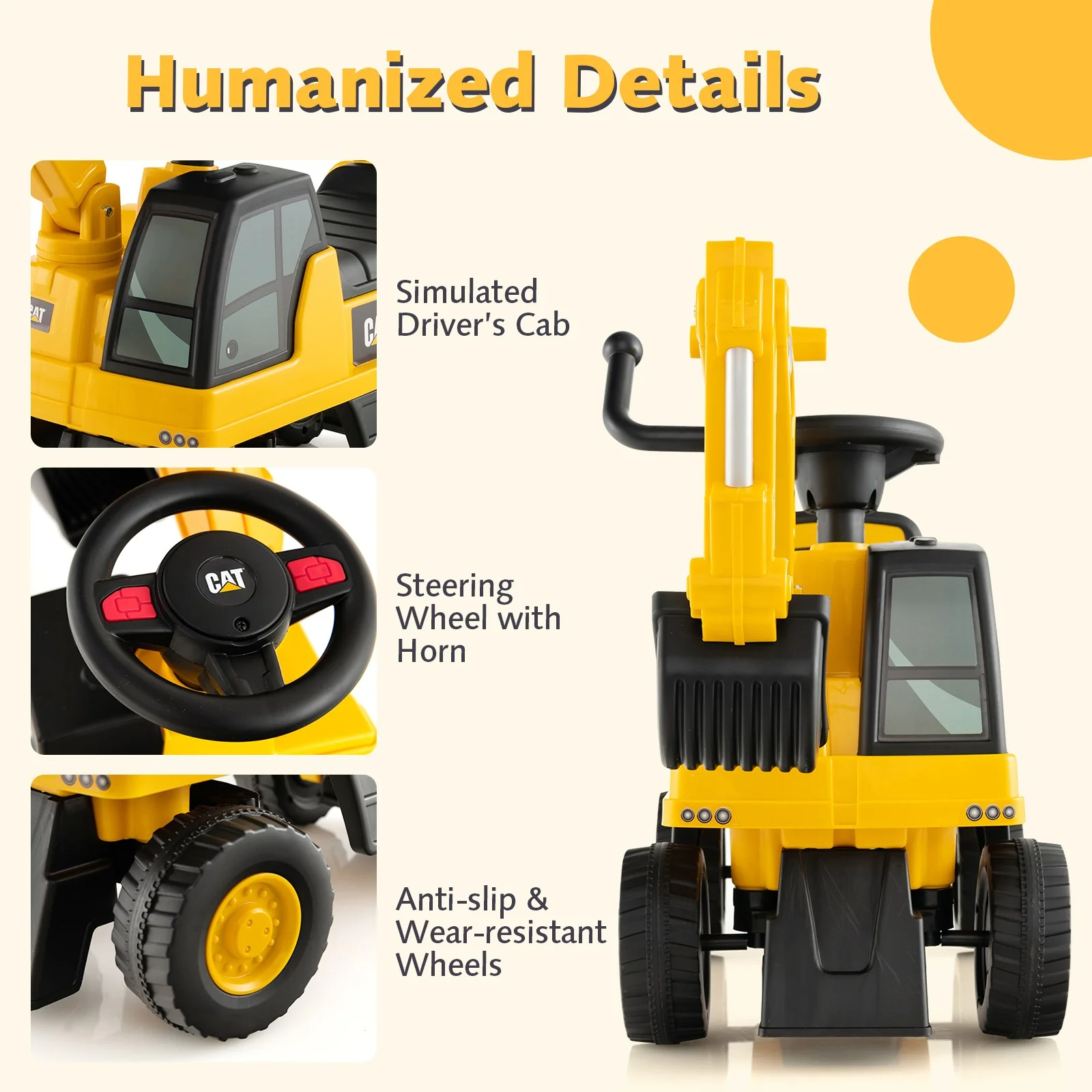 Licensed Caterpillar Kids Ride-On Excavator with Rotatable Digging Bucket and Storage - Image 9