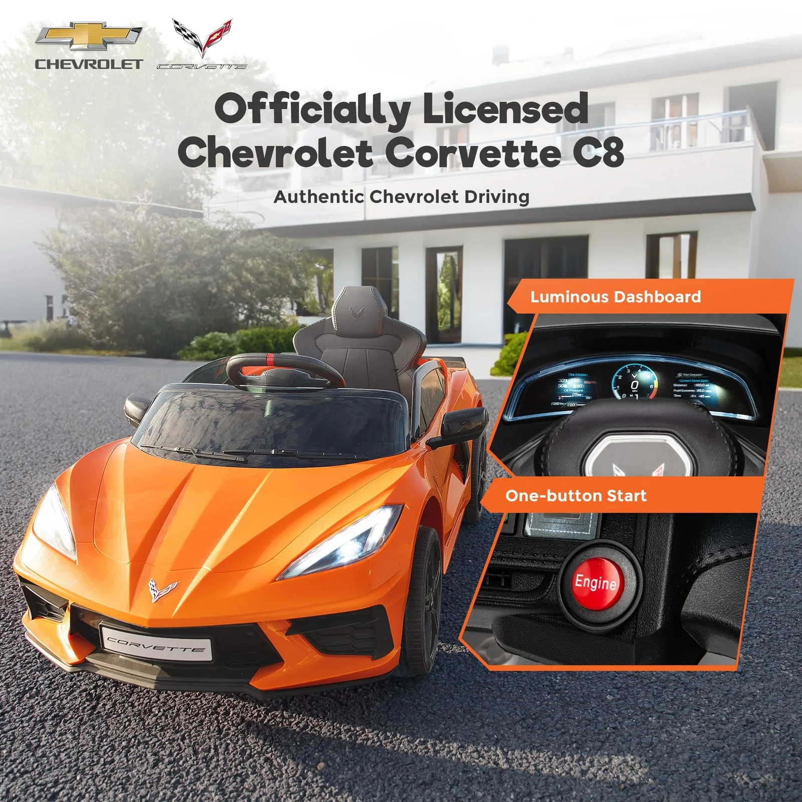 12V Electric Chevrolet Corvette C8 Ride-On Car with Remote Control - Image 2