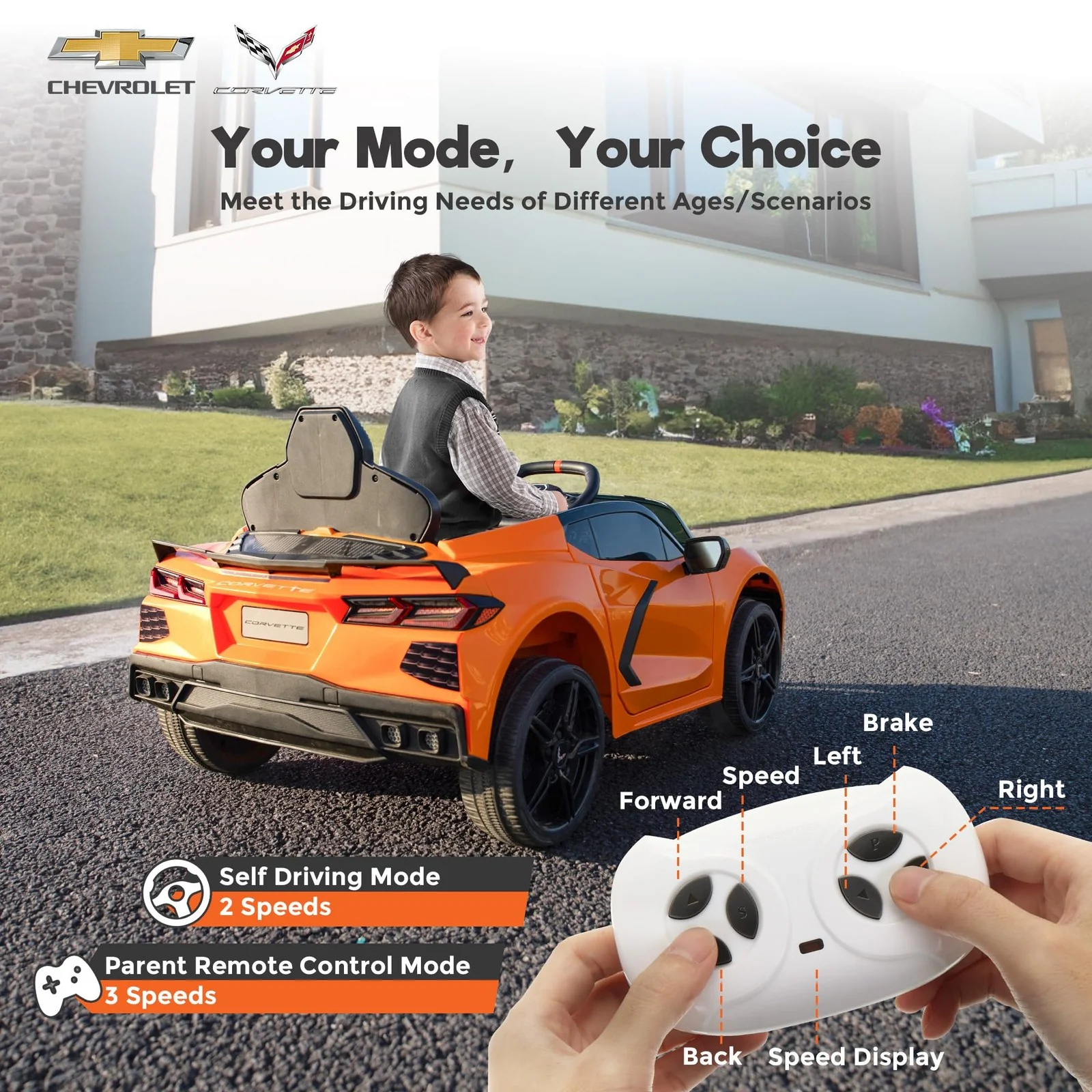 12V Electric Chevrolet Corvette C8 Ride-On Car with Remote Control - Image 3
