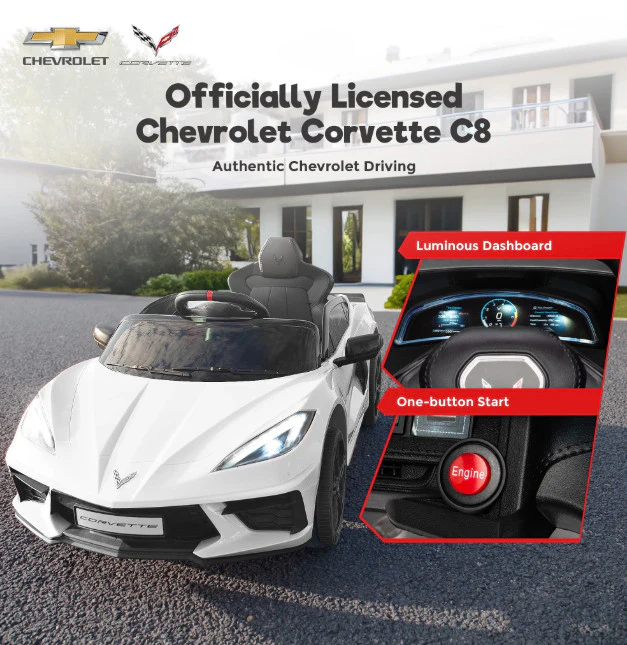Licensed Chevrolet Corvette C8 Kids Electric Battery-Powered Ride-On Car Toy