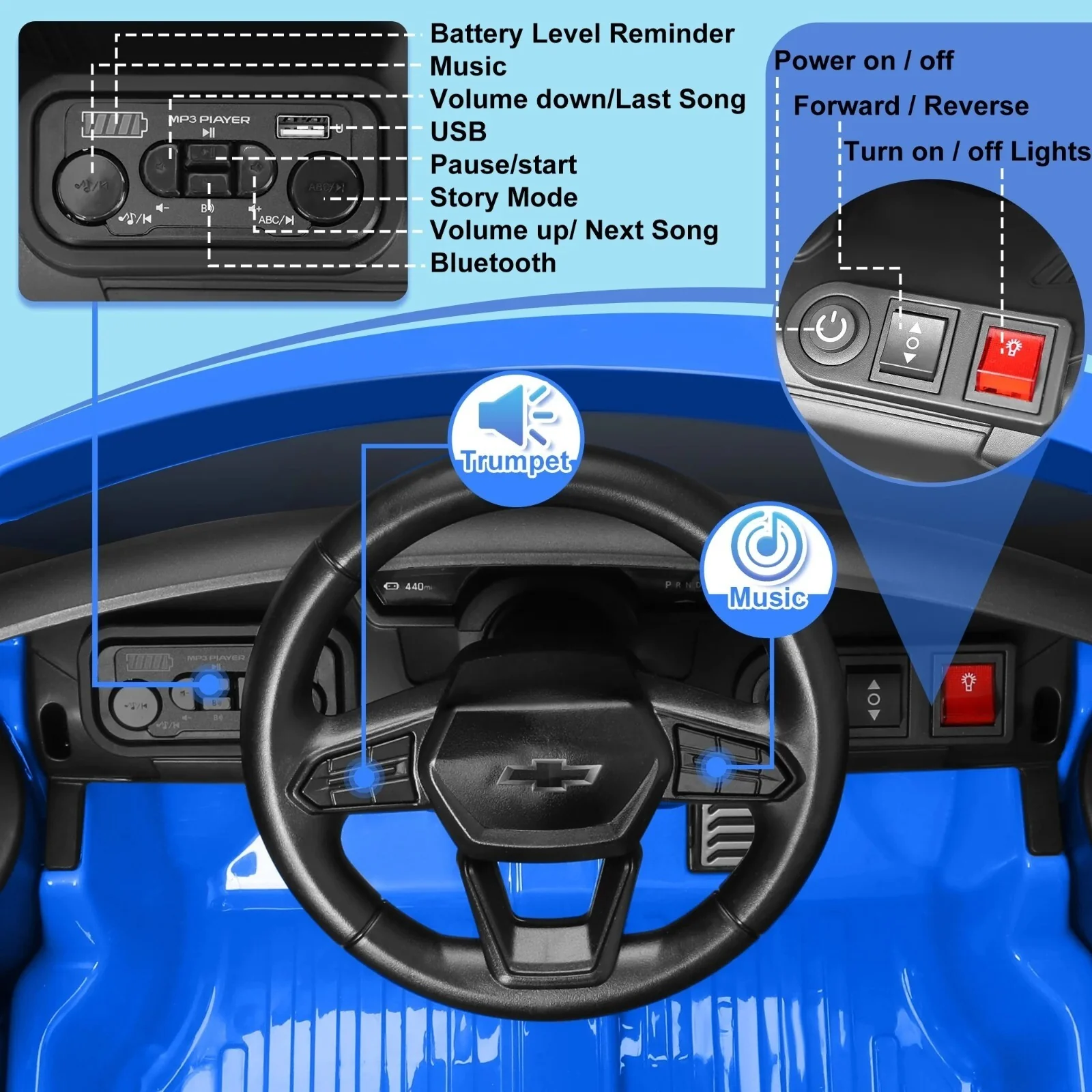 12V Licensed Chevrolet Silverado Electric Ride-On Truck with Remote for Kids - Image 12