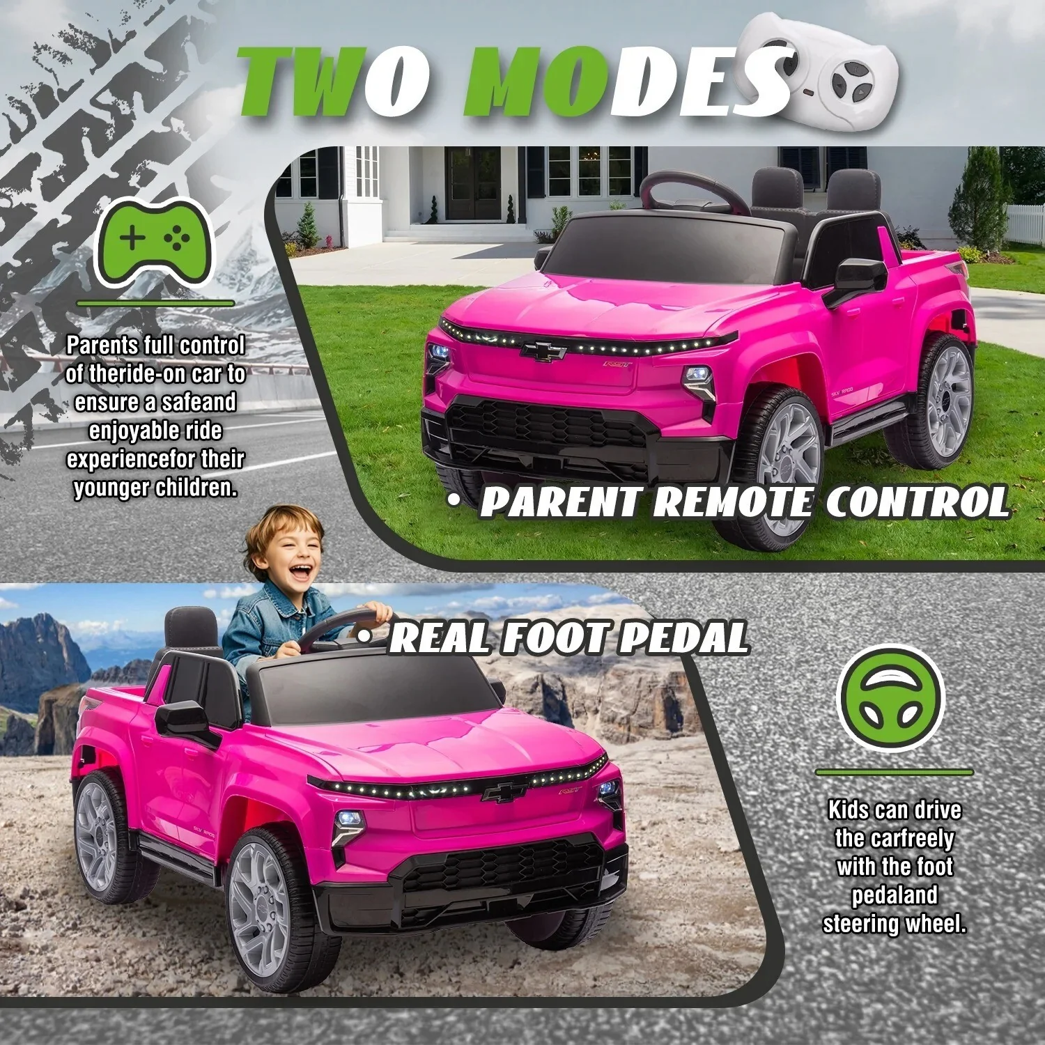 Chevrolet Silverado 24V Ride-On Truck with Remote Control and 4 Wheels for Kids - Image 3