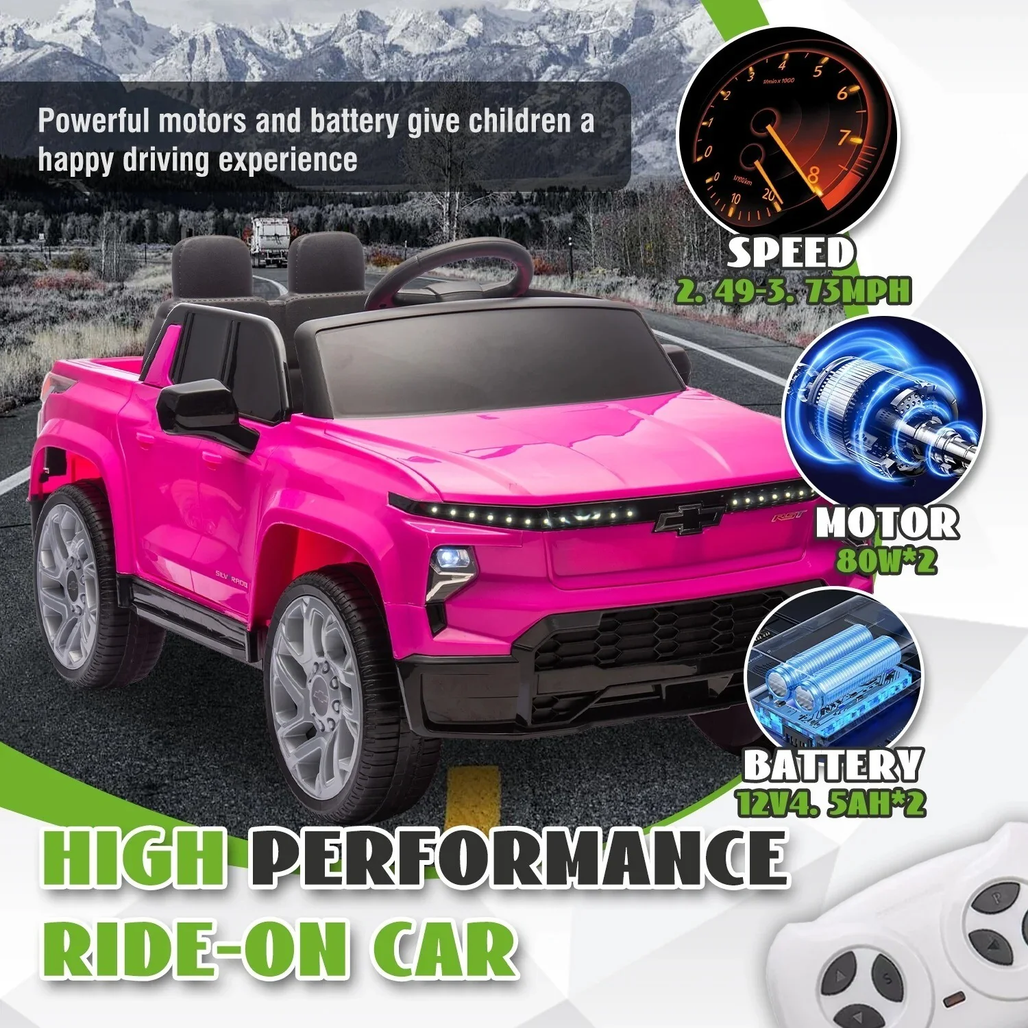 Chevrolet Silverado 24V Ride-On Truck with Remote Control and 4 Wheels for Kids - Image 4
