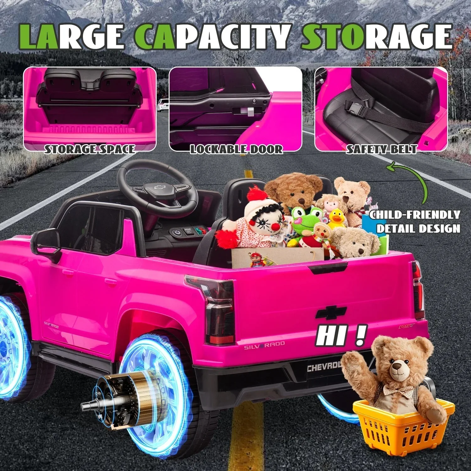 Chevrolet Silverado 24V Ride-On Truck with Remote Control and 4 Wheels for Kids - Image 6