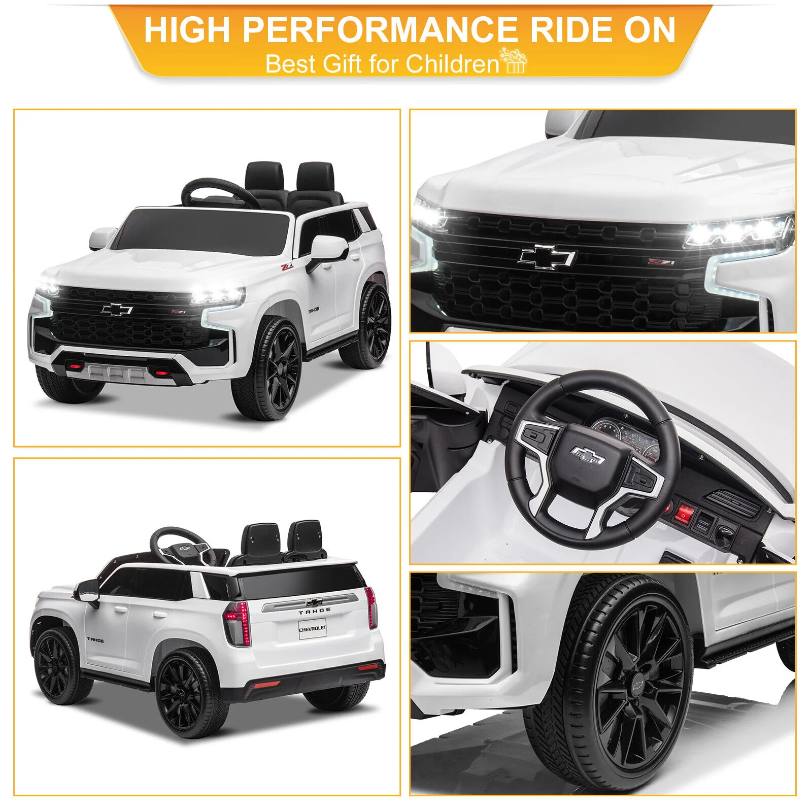 Licensed Chevrolet Silverado GMC 12V Ride-On Car Truck for Kids - White - Image 5