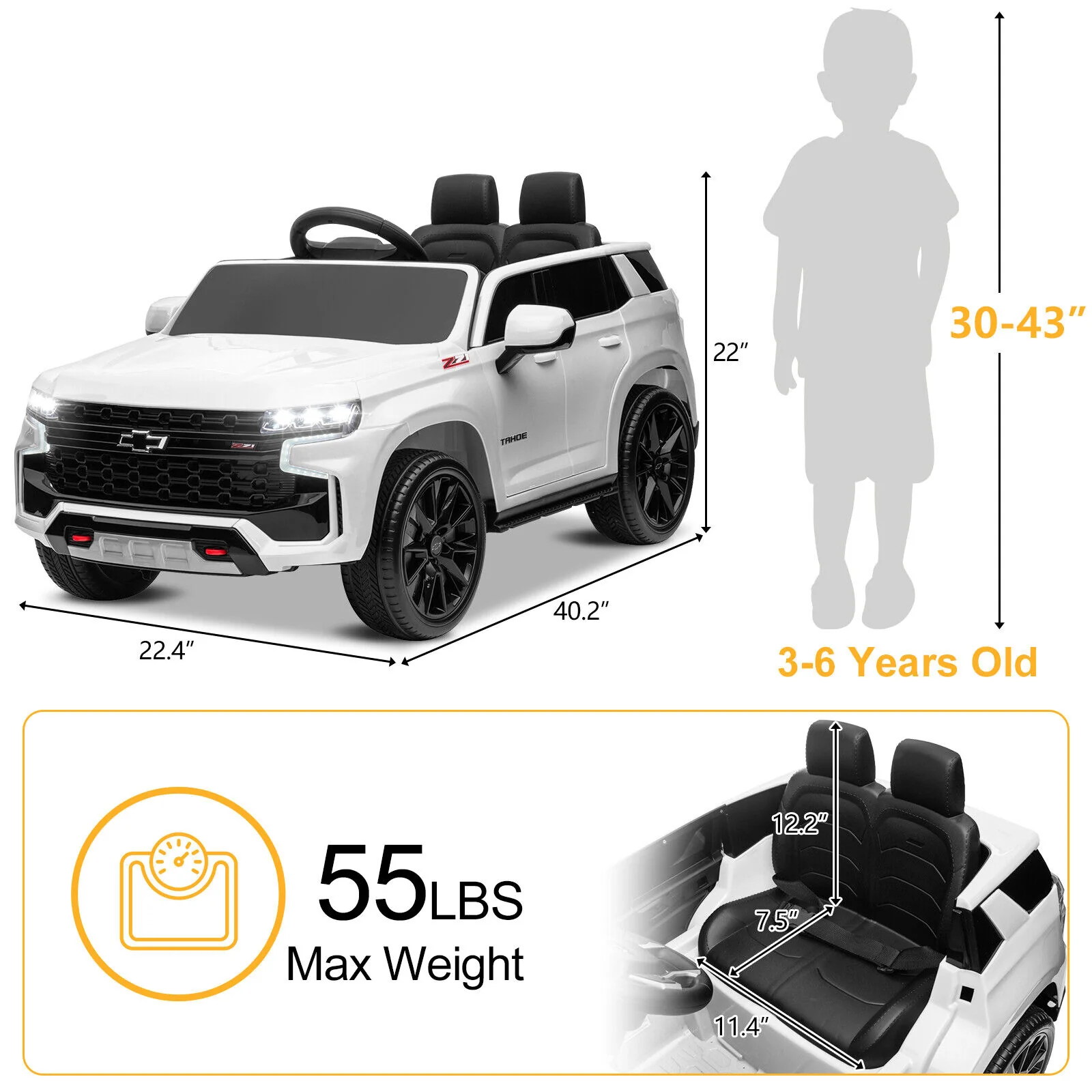 Licensed Chevrolet Silverado GMC 12V Ride-On Car Truck for Kids - White - Image 8