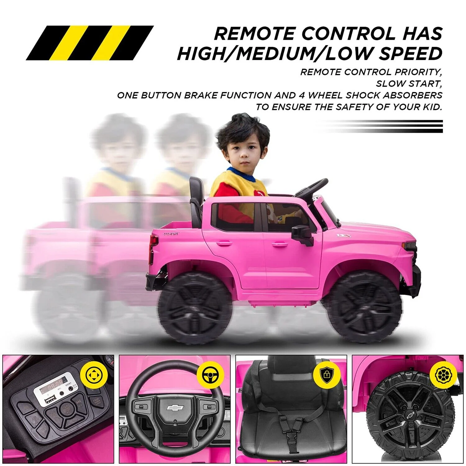 Licensed Chevrolet Silverado GMC 12V Ride-On Pink Car Truck for Kids - Image 3