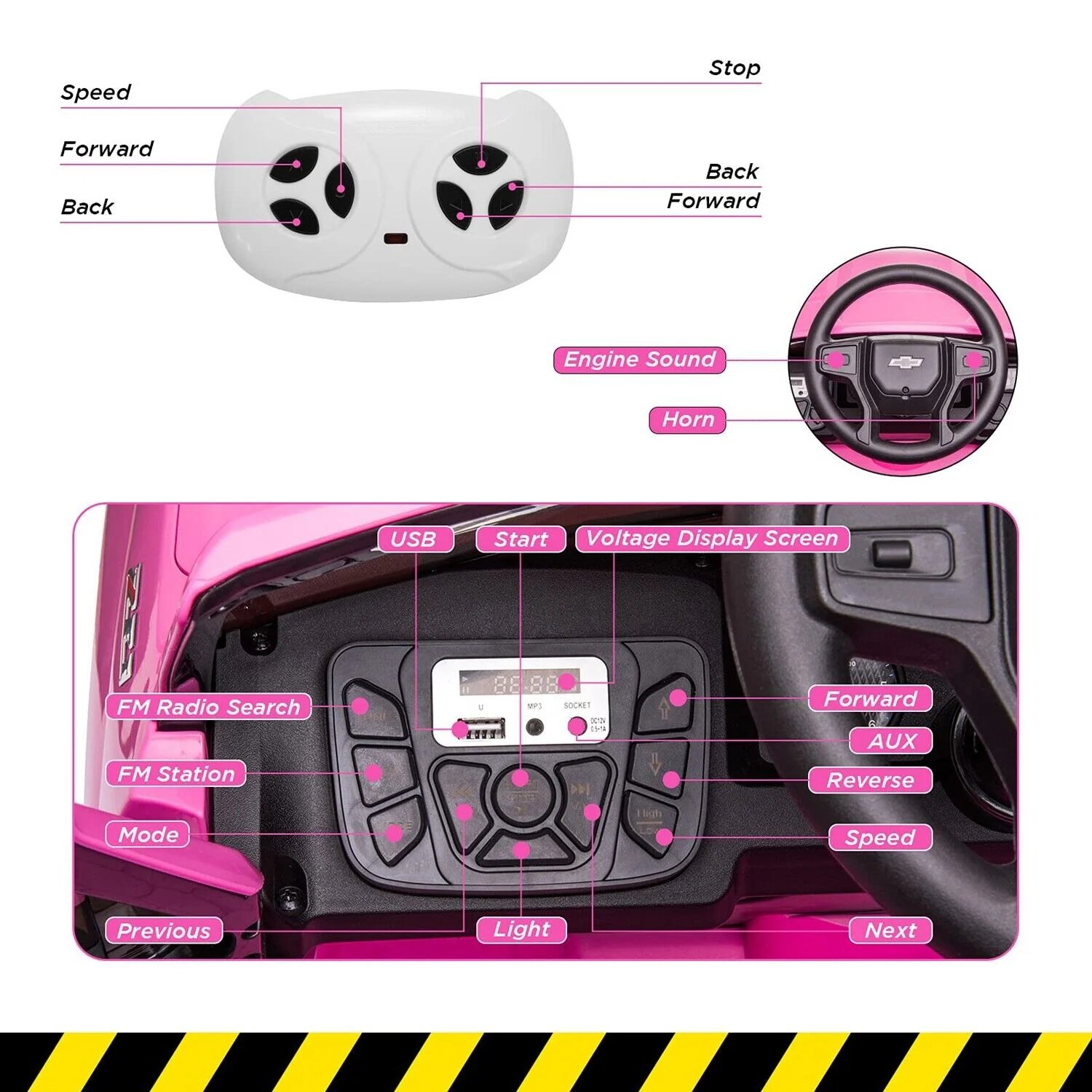 Licensed Chevrolet Silverado GMC 12V Ride-On Pink Car Truck for Kids - Image 4