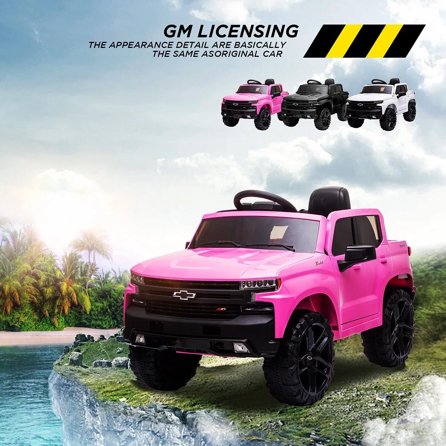 Licensed Chevrolet Silverado GMC 12V Ride-On Pink Car Truck for Kids - Image 5