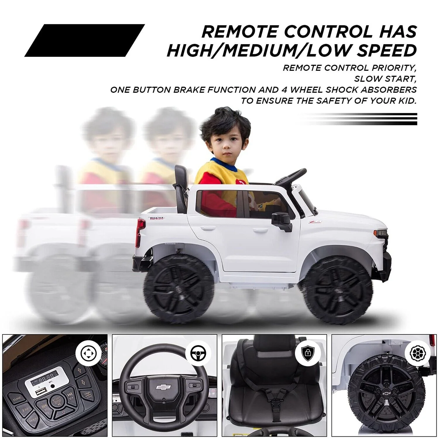 Licensed Chevrolet Silverado GMC Kid's 12V Battery-Powered Ride-On Truck in White - Image 2
