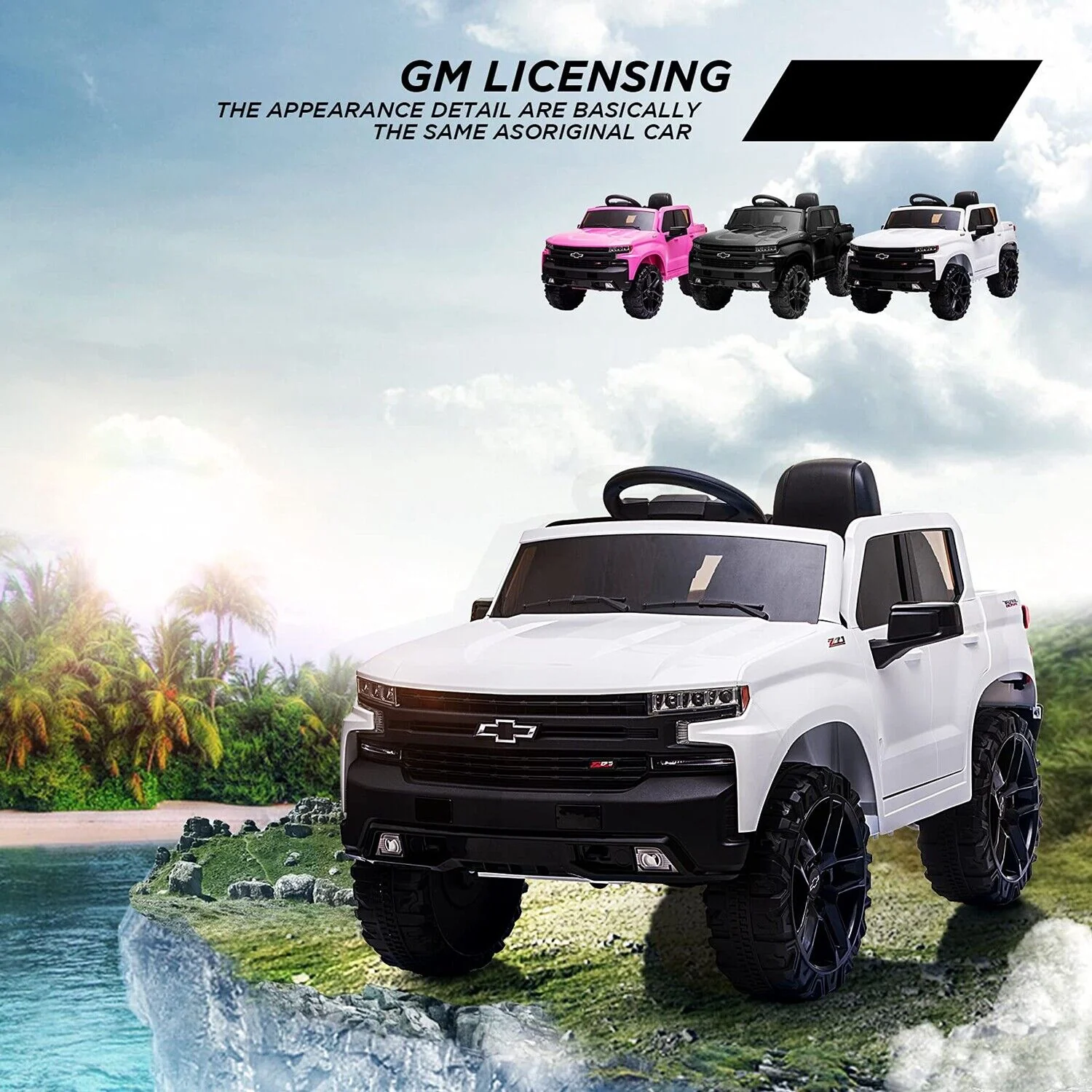 Licensed Chevrolet Silverado GMC Kid's 12V Battery-Powered Ride-On Truck in White - Image 6