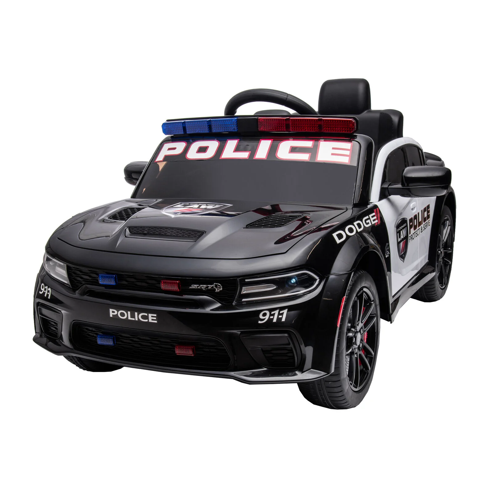 Licensed Dodge Charger 12V Ride-On Police Car with 3 Speeds and Bluetooth Connectivity - Image 19