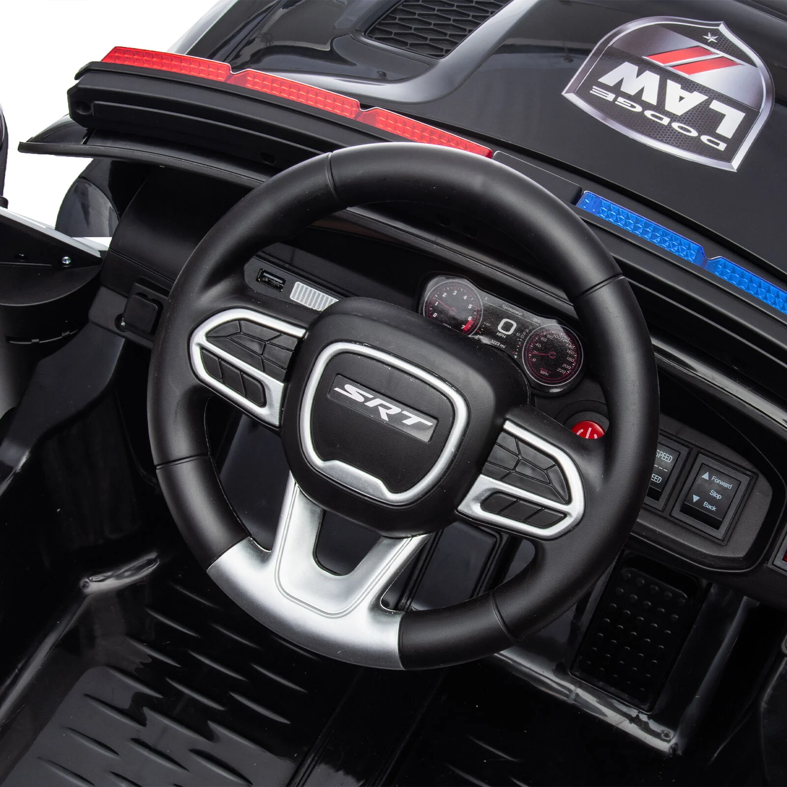 Licensed Dodge Charger 12V Ride-On Police Car with 3 Speeds and Bluetooth Connectivity - Image 5