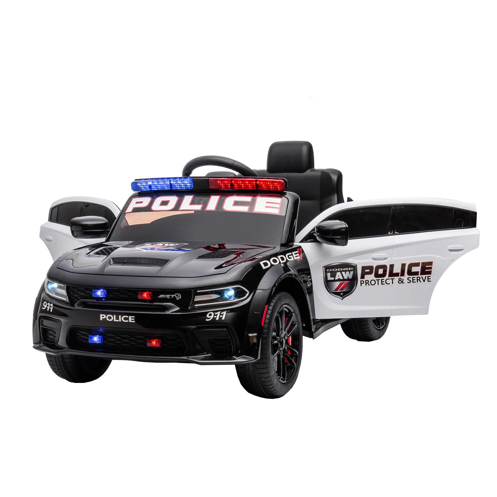 Licensed Dodge Charger 12V Ride-On Police Car with 3 Speeds and Bluetooth Connectivity - Image 7