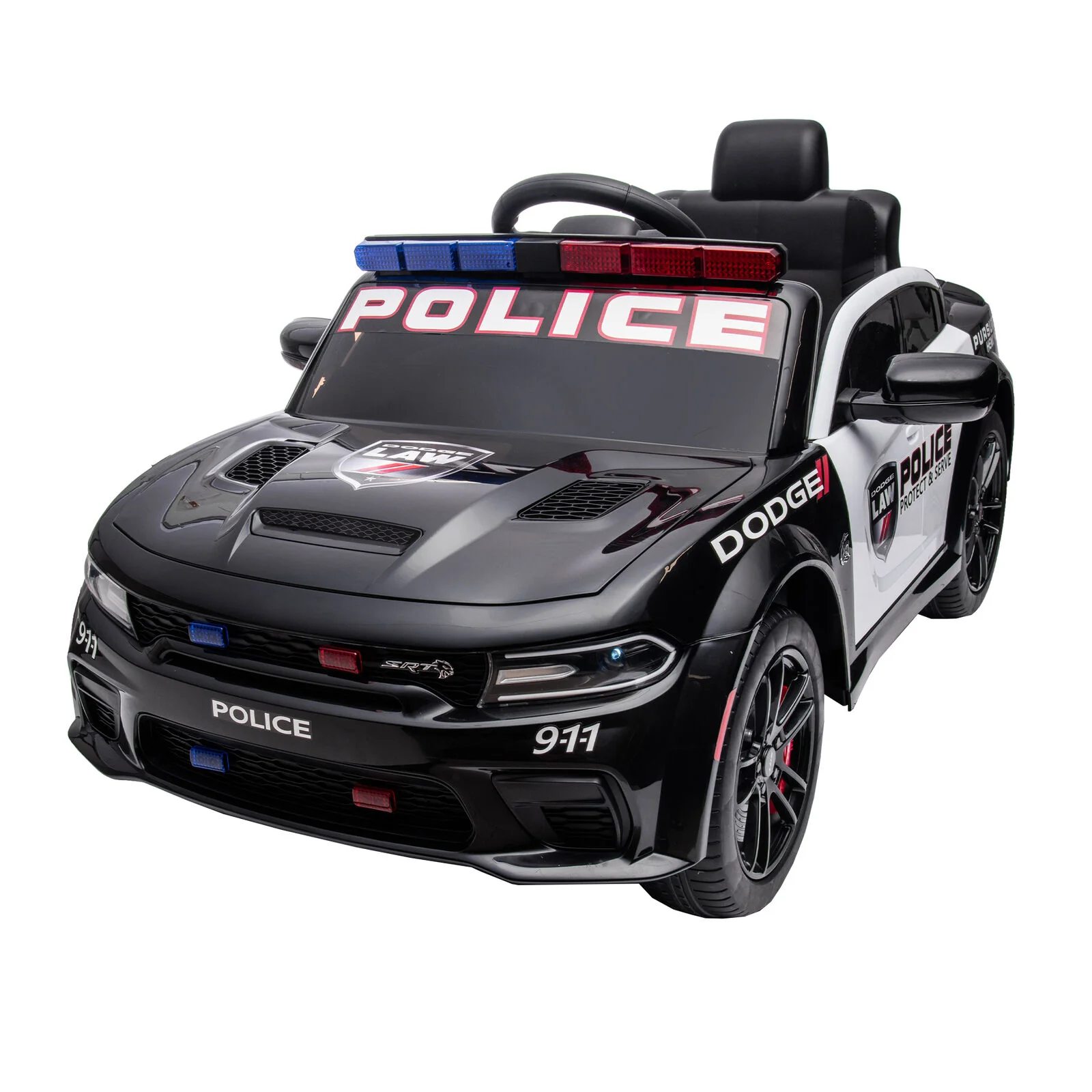 Licensed Dodge Charger 12V Ride-On Police Car with 3 Speeds and Bluetooth Connectivity - Image 9
