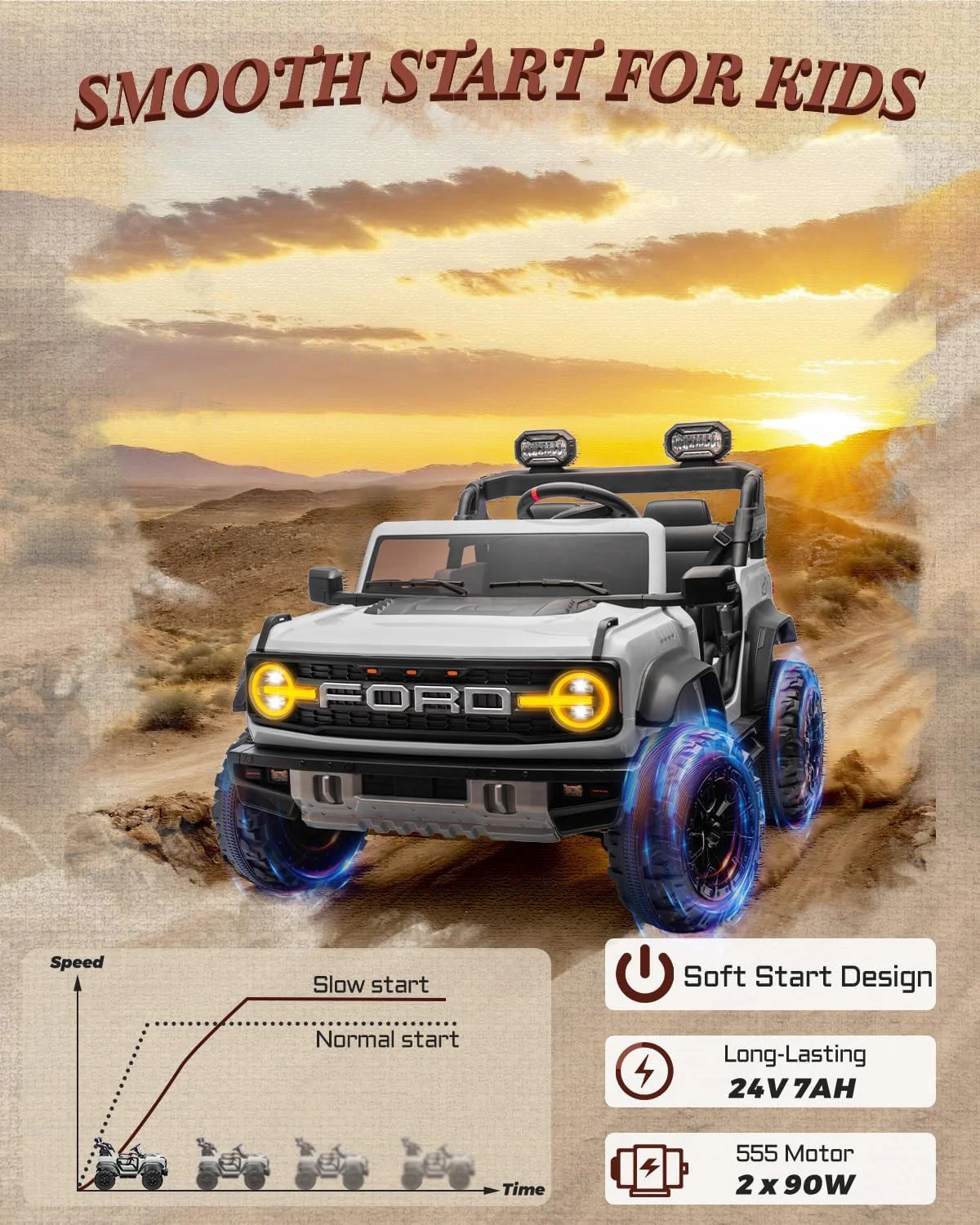 Ford Bronco Raptor 24V 2-Seater Electric Ride-On Toy for Kids - Image 8