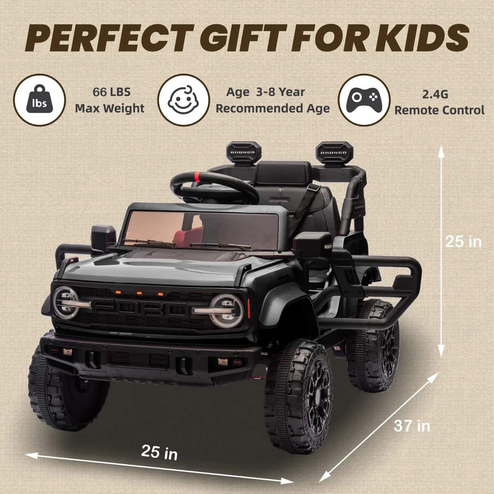 Electric Remote Control Ford Bronco Raptor Car with Spring Suspension - Image 5