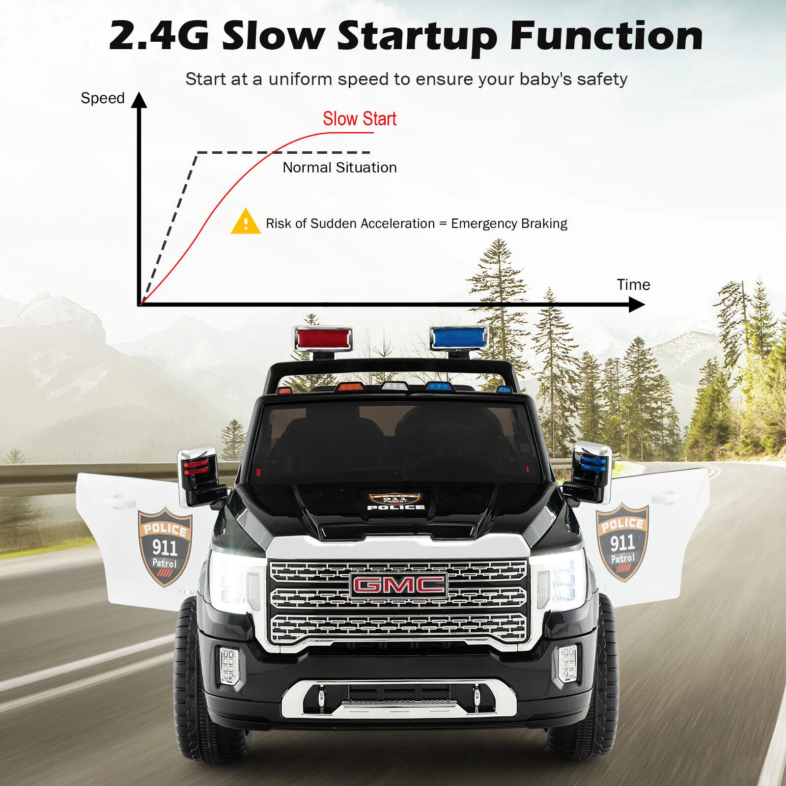Licensed GMC Kids Ride On Police Car 2-Seater Truck with Remote Control and Music - 12V - Image 8
