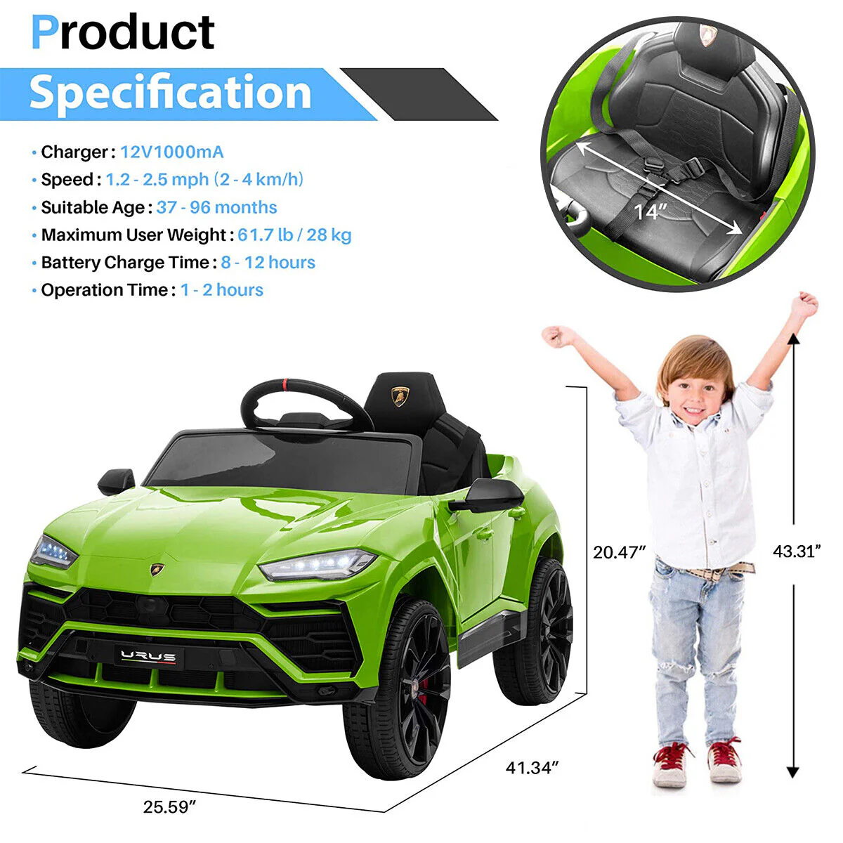 Licensed Lamborghini 12V Ride-On Car with Remote Control, LED Lights, and MP3 Player - Image 11