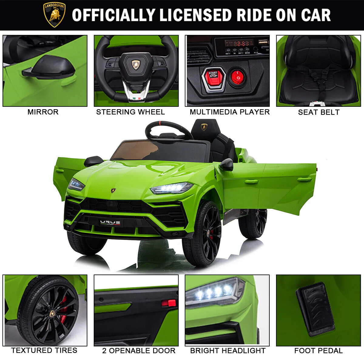 Licensed Lamborghini 12V Ride-On Car with Remote Control, LED Lights, and MP3 Player - Image 9
