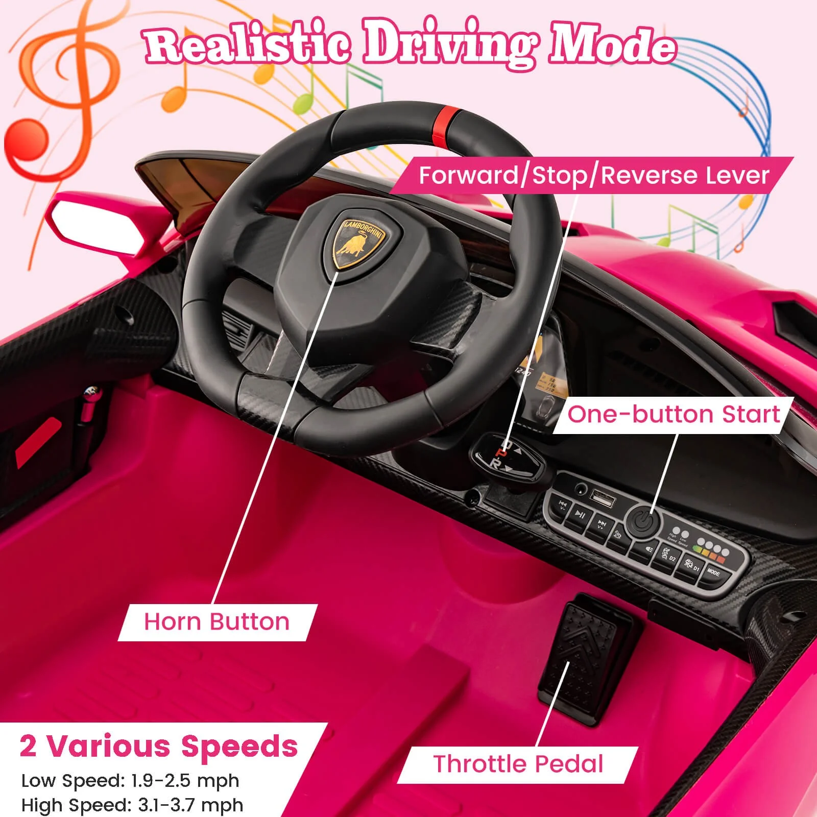Licensed Lamborghini 4WD 12V Battery-Powered Kids Ride-On Sports Car with 2.4G Remote Control - Image 10