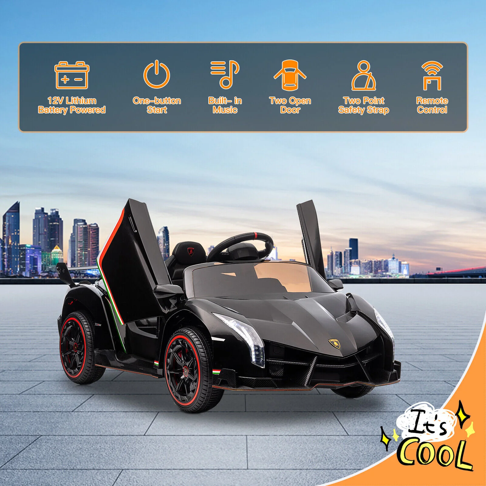 Licensed Lamborghini Electric Ride-On Car for Kids with Remote Control - Black - Image 7