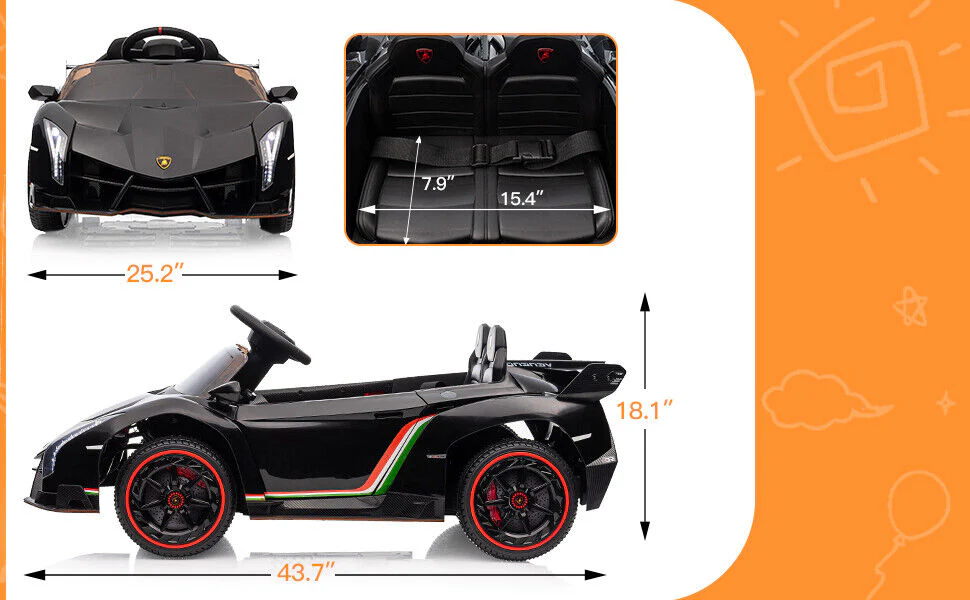 Licensed Lamborghini Electric Ride-On Toy Car for Kids with Remote Control and MP3 - Black (12V) - Image 11