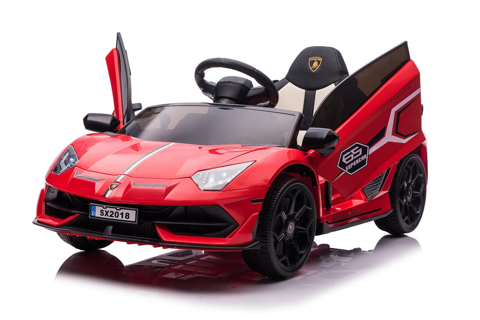 Licensed Lamborghini Kids Sports Car with Hydraulic Door - 2x35W Motor, 12V Battery, Realistic Design